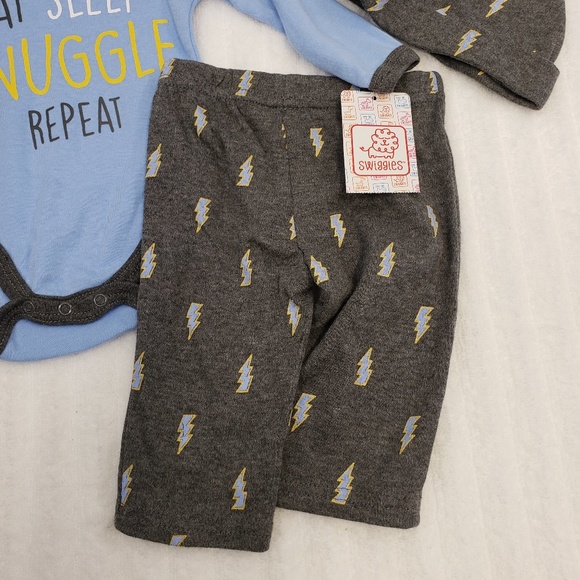 Swiggles infant boy bodysuit pant and hat - Picture 3 of 5